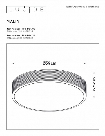 Потолочный светодиодный светильник Lucide Malin 79184/24/02