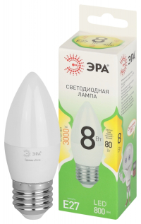 Лампочка светодиодная ЭРА GREEN LINE LED B35-8W-830-E27 GL E27 8 Вт свеча теплый свет Б0067088