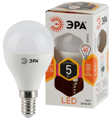 Лампа светодиодная ЭРА E14 5W 2700K матовая LED P45-5W-827-E14 Б0028485