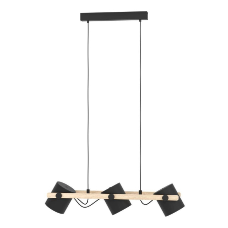 43517 Подвес HORNWOOD, 3х60W(E27), L780, B210, H1100, сталь, черный, кремовый /дерево, коричневый Eglo