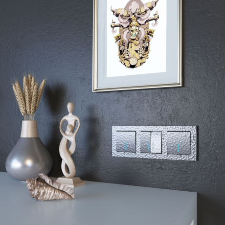 Выключатель проходной двухклавишный с подсветкой без рамки Werkel Hammer серебряный W1222106