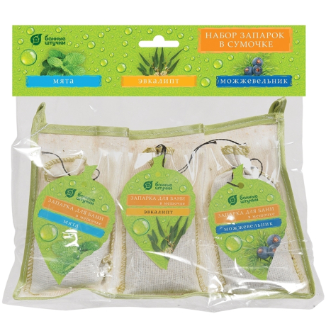 Нарушена упаковка! <296681> Набор Запарок в сумочке 3шт (Мята, Эвкалипт,Можжевельник) ''Банные штучки'' 32161