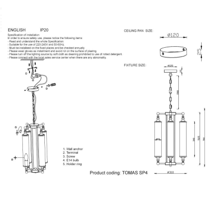 Подвесной светильник Crystal Lux TOMAS SP4 BRASS