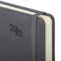 Нарушена упаковка!  <795460> Ежедневник датированный 2026, А5, 138x213 мм, BRAUBERG "Optimal", под кожу, резинка, держатель для ручки, серый, 117469