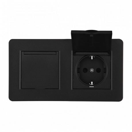 Розетка с заземлением и шторкой, с крышкой Arte Milano SET16-2 SET16-2-41-1x2 black