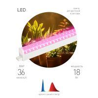 Светильник для растений, фитолампа светодиодная линейная ЭРА FITO-18W-PL-LINE 573-GR красно-синего спектра 18 Вт Т5 Б0066936