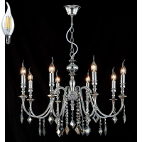 Подвесная люстра с лампочками CRYSTAL LUX MERCEDES SP8 CHROME/SMOKE+Lamps