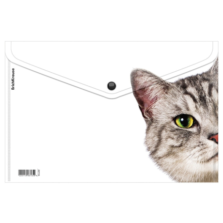 Нарушена упаковка!  <710040> Папка-конверт на кнопке пластиковая ERICH KRAUSE "Hiding Cats", A4, ассорти, 61155 (272656)