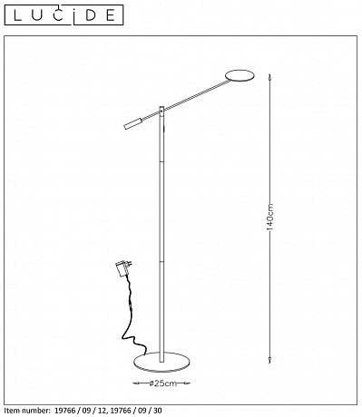 Торшер с диммером Lucide Anselmo 19766/09/30