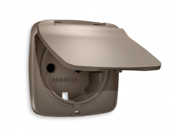 Лицевая панель OMEGA (Темная бронза матовый) для электрической розетки с заземлением со шторками и крышкой IP44 QUANT OP6380