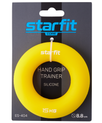 Нарушена упаковка! <382151> Эспандер кистевой ES-404 "Кольцо", диаметр 8,8 см, 15 кг, силикогель, желтый 4680459120748