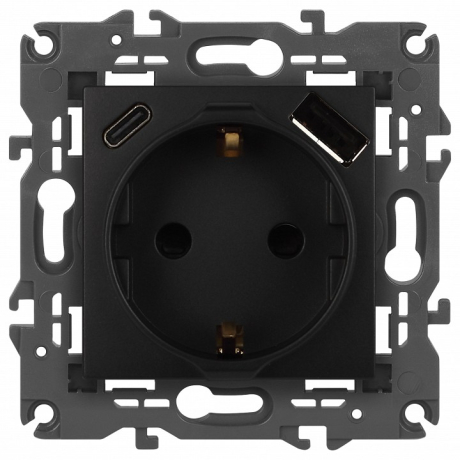 Розетка с заземлением и со шторкой и 2хUSB, без рамки Эра Эра Elegance 14-4108-05