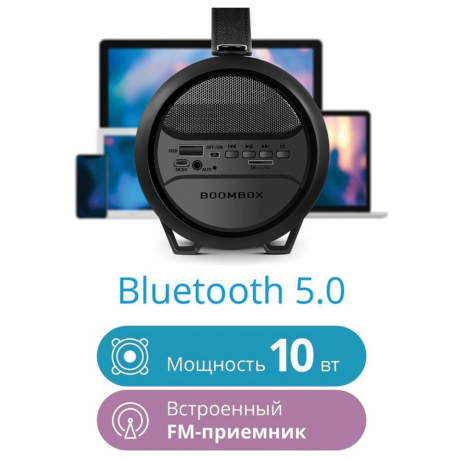 Колонка портативная DEFENDER G24, 1.0, 10 Вт, Bluetooth, FM-тюнер, microSD, чёрная, 65124 (513687)