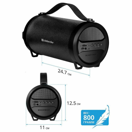 Колонка портативная DEFENDER G24, 1.0, 10 Вт, Bluetooth, FM-тюнер, microSD, чёрная, 65124 (513687)
