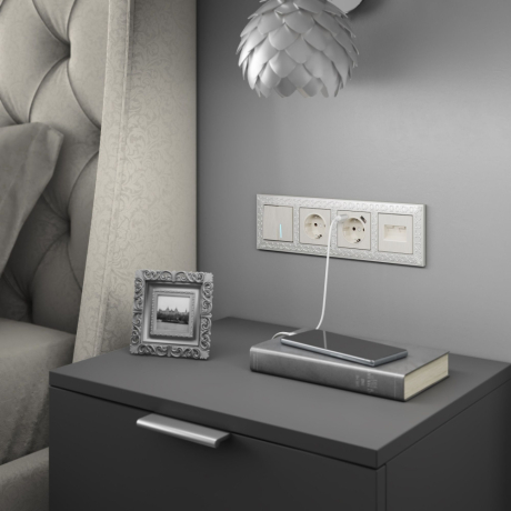 Выключатель проходной двухклавишный с подсветкой без рамки Werkel перламутровый рифленый W1122113