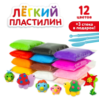 Нарушена упаковка!  <289864> Пластилин супер лёгкий воздушный застывающий 12 цветов, 120 г, 3 стека, ЮНЛАНДИЯ, 105905 (105905)