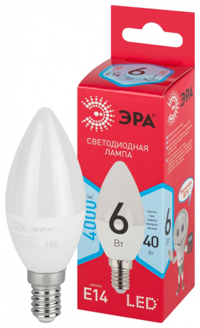 Лампочка светодиодная ЭРА RED LINE LED B35-6W-840-E14 R E14 / Е14 6 Вт свеча нейтральный белый свет Б0051057