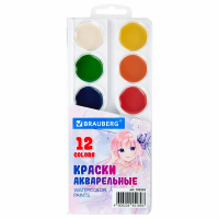 Нарушена упаковка! <757446> Краски акварельные BRAUBERG 12 цветов "Аниме", медовые, круглые кюветы, 192552