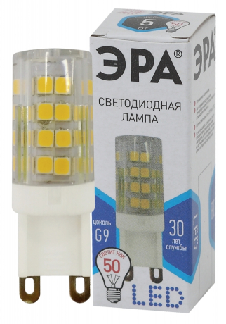 Нарушена упаковка.  <162845> Светодиодная лампа G9 5W 4000К (белый) Эра LED JCD-5W-CER-840-G9 () Б0027864