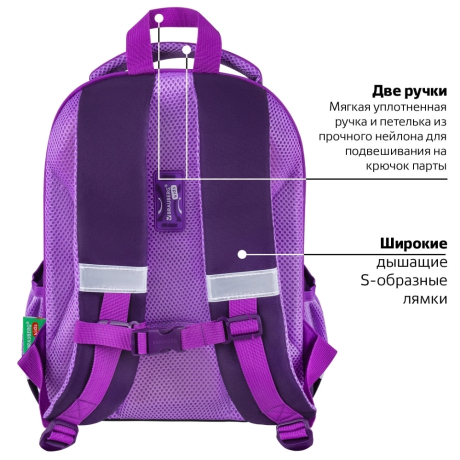 Нарушена упаковка!  <722896> Ранец BRAUBERG KIDS START, 1 отделение, 2 кармана, "Sweet cheeks", велюровая панель, 35х26х13см, 272093