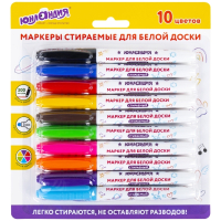 Нарушена упаковка!  <370663> Маркеры стираемые для белой доски НАБОР 10 ЦВЕТОВ, ЮНЛАНДИЯ "COLORWAY", 3 мм, 152100