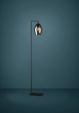 390256 Торшер с ножным выключателем ESTANYS, 1X40 (E27), H1715, сталь, черный/стекло, коричневый полупрозрачный Eglo