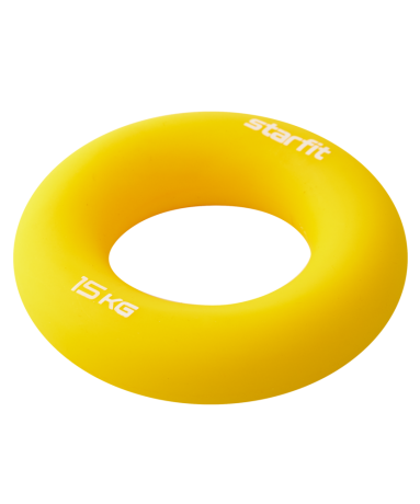 Нарушена упаковка! <382151> Эспандер кистевой ES-404 "Кольцо", диаметр 8,8 см, 15 кг, силикогель, желтый 4680459120748