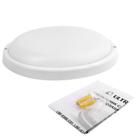 Ultraflash LBF-0801AS C01 (Св-к LED влагозащищенный с акустич датчиком, 12 Вт, IP65, 220В, круг) (15353)