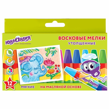 Нарушена упаковка!  <208288> Восковые мелки утолщенные ЮНЛАНДИЯ "ЮНЛАНДИК И ИНДИЙСКИЙ СЛОН" () 227297