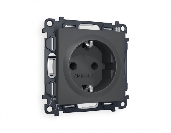 Комплект механизма электрической розетки ALFA MA907010 Графит мягкое касание с заземлением и шторками 2P+E 16A-250V QUANT