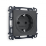Комплект механизма электрической розетки ALFA MA907010 Графит мягкое касание с заземлением и шторками 2P+E 16A-250V QUANT