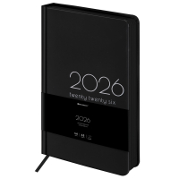 Нарушена упаковка!  <795451> Ежедневник датированный 2026 А5 138x213 мм, BRAUBERG "Vista", под кожу, твердый, "Black coal", 117460