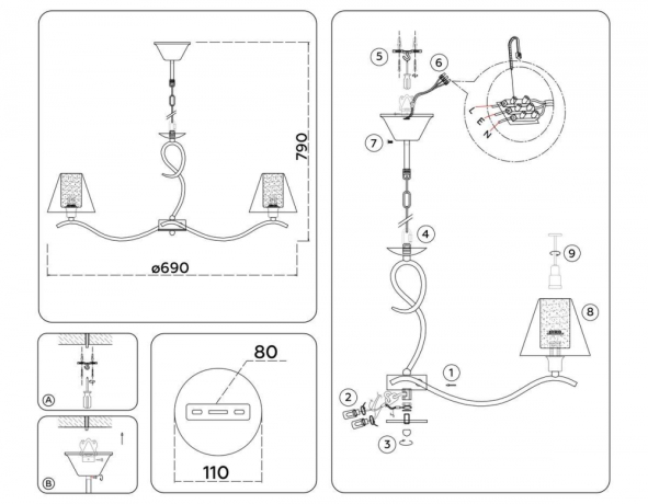 Подвесная люстра Ambrella Light HIGH LIGHT LH57091