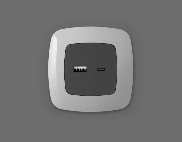 Лицевая панель OMEGA (Графит Мягкое касание) для розетки 2USB тип A+C QUANT OP9110