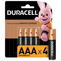 Нарушена упаковка!  <302245> Батарейки КОМПЛЕКТ 4 шт., DURACELL Basic, AAA (LR03, 24А), алкалиновые, мизинчиковые, блистер, MN 2400 AAA LR3 (450403)